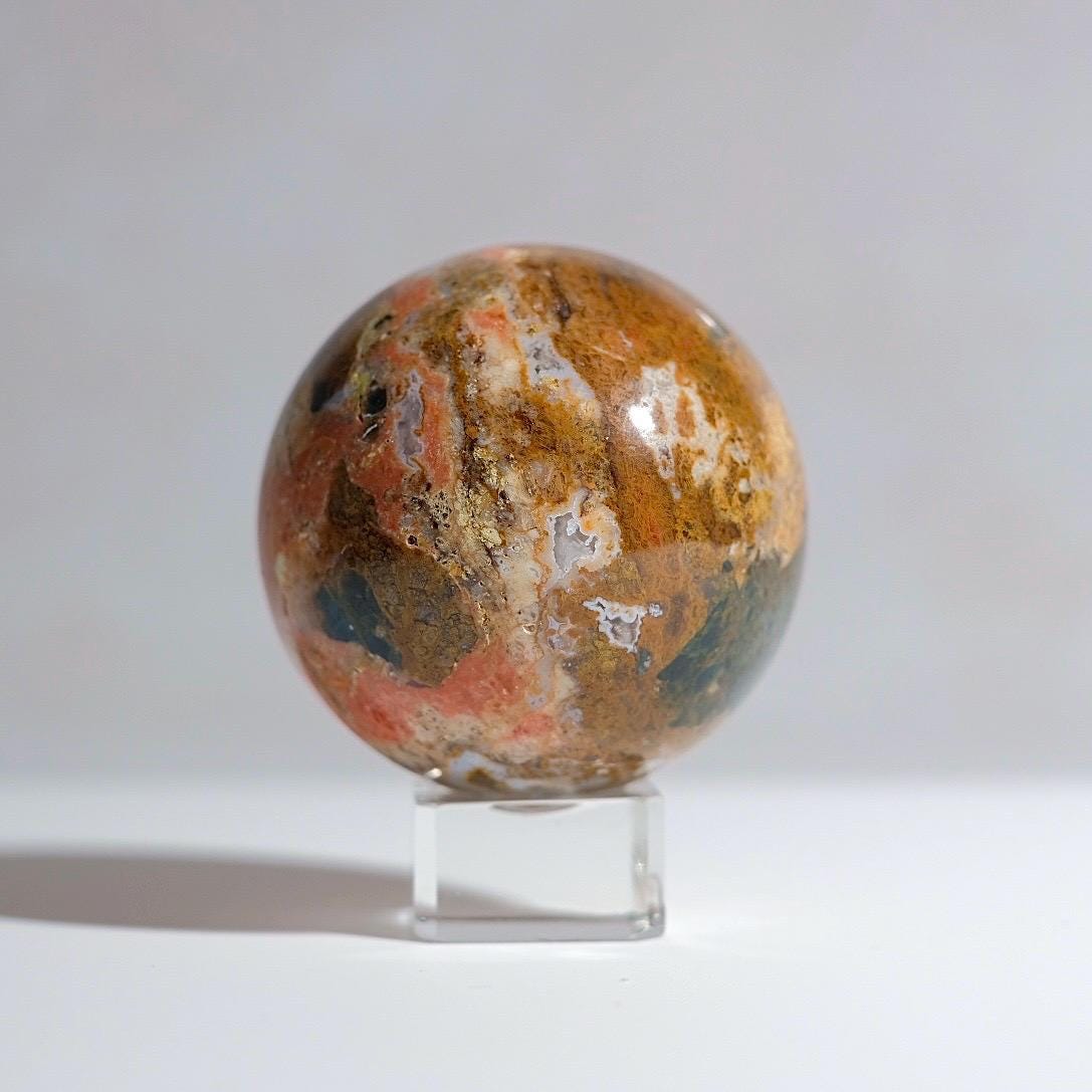 Blue Apatite in Orange Calcite Sphere | Apatite Jasper Crystal Sphere