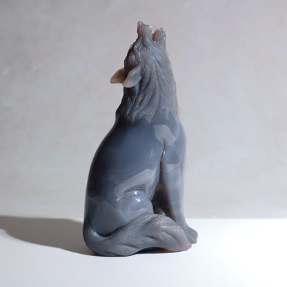 Stunning Druzy Agate Wolf Carving | Crystal Carving