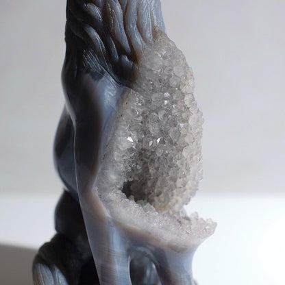 Stunning Druzy Agate Wolf Carving | Crystal Carving
