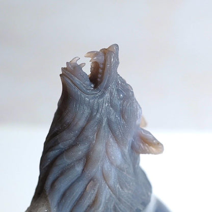Stunning Druzy Agate Wolf Carving | Crystal Carving