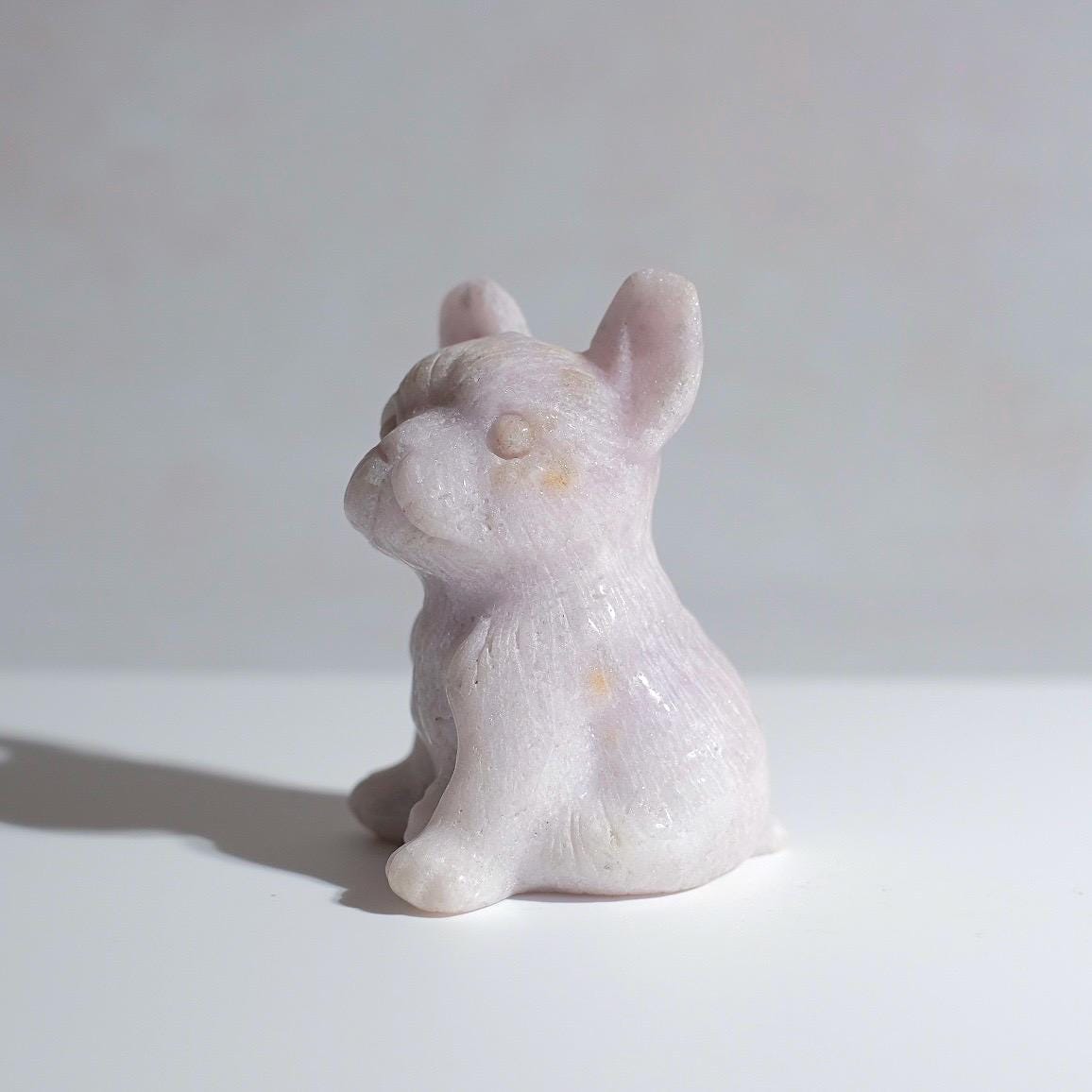 Pink Amethyst Dog Carving | French Bulldog