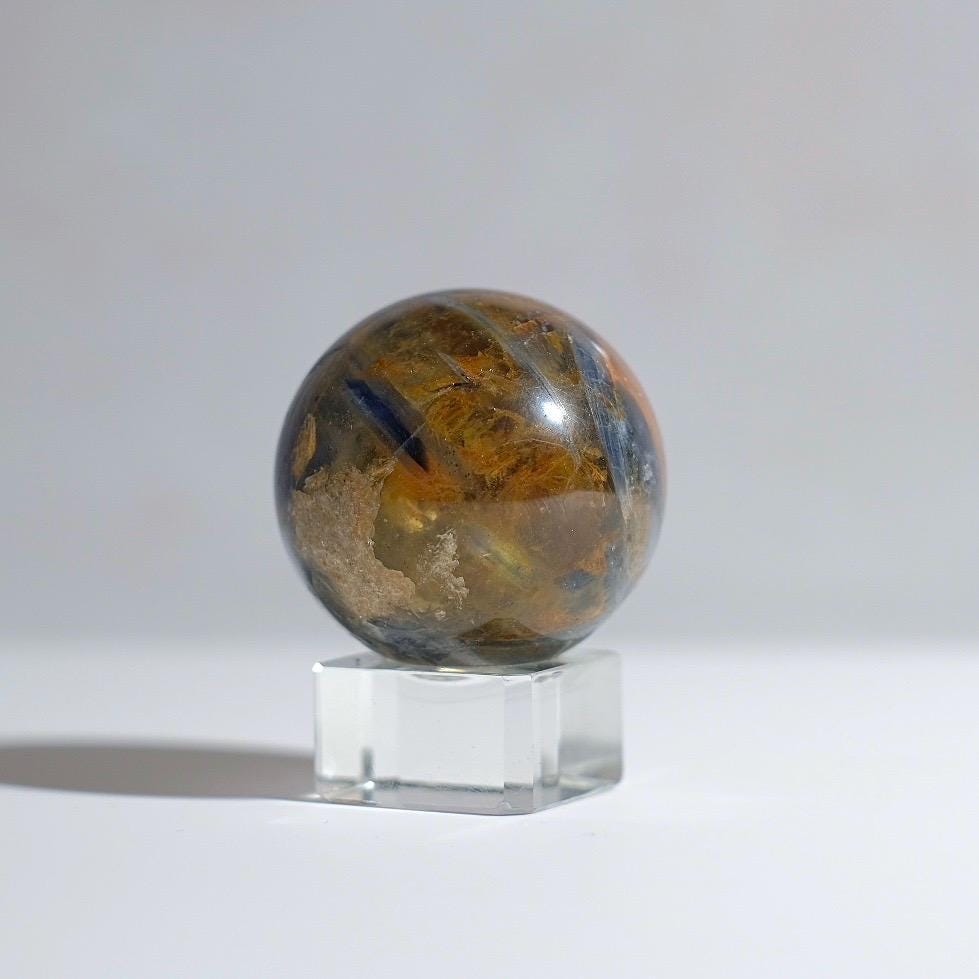 Rare Kyanite Sphere | Blue Kyanite & Golden Healer Crystal Sphere