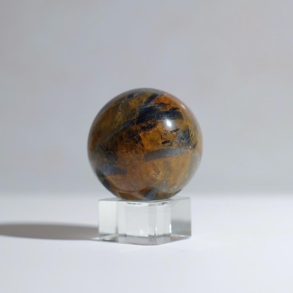 Rare Kyanite Sphere | Blue Kyanite & Golden Healer Crystal Sphere