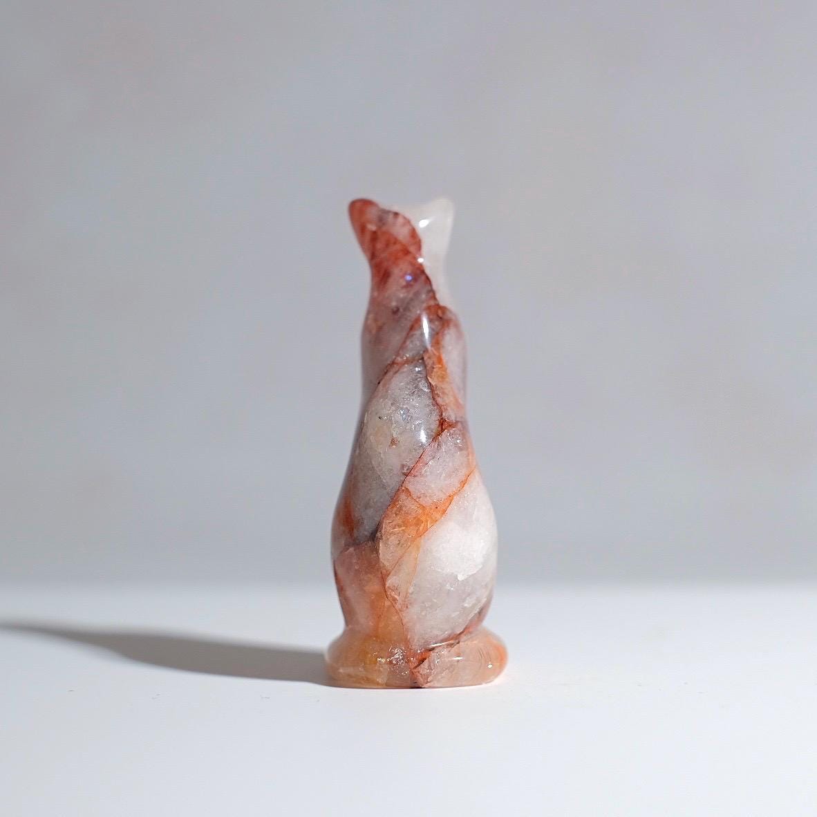 Fire Quartz Cat Carving | Egyptian Crystal Cat Figure