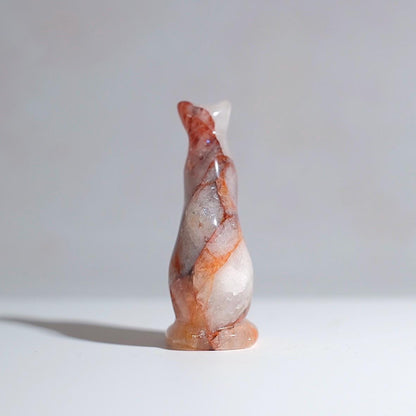 Fire Quartz Cat Carving | Egyptian Crystal Cat Figure