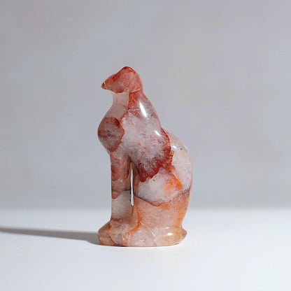 Fire Quartz Cat Carving | Egyptian Crystal Cat Figure