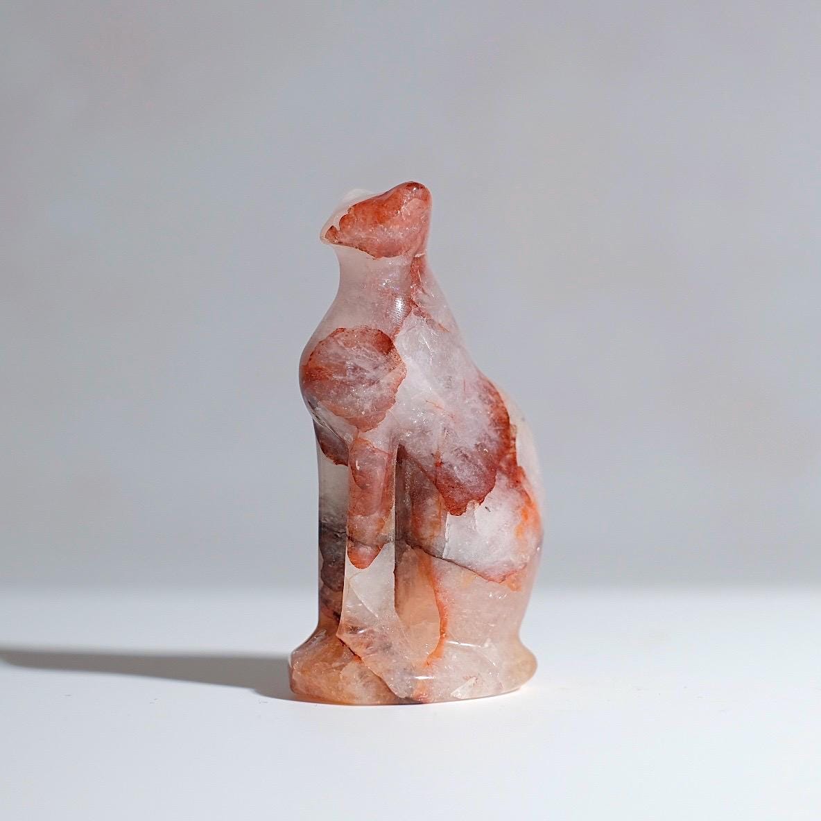 Fire Quartz Cat Carving | Egyptian Crystal Cat Figure