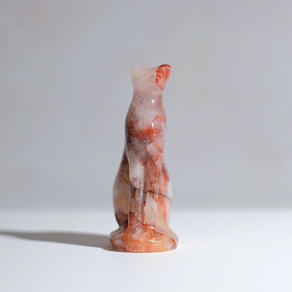 Fire Quartz Cat Carving | Egyptian Crystal Cat Figure