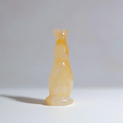 Golden Healer Quartz Cat Carving | Egyptian Crystal Cat Figure