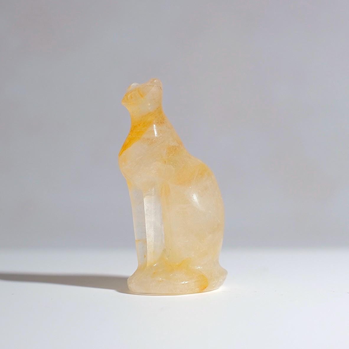 Golden Healer Quartz Cat Carving | Egyptian Crystal Cat Figure