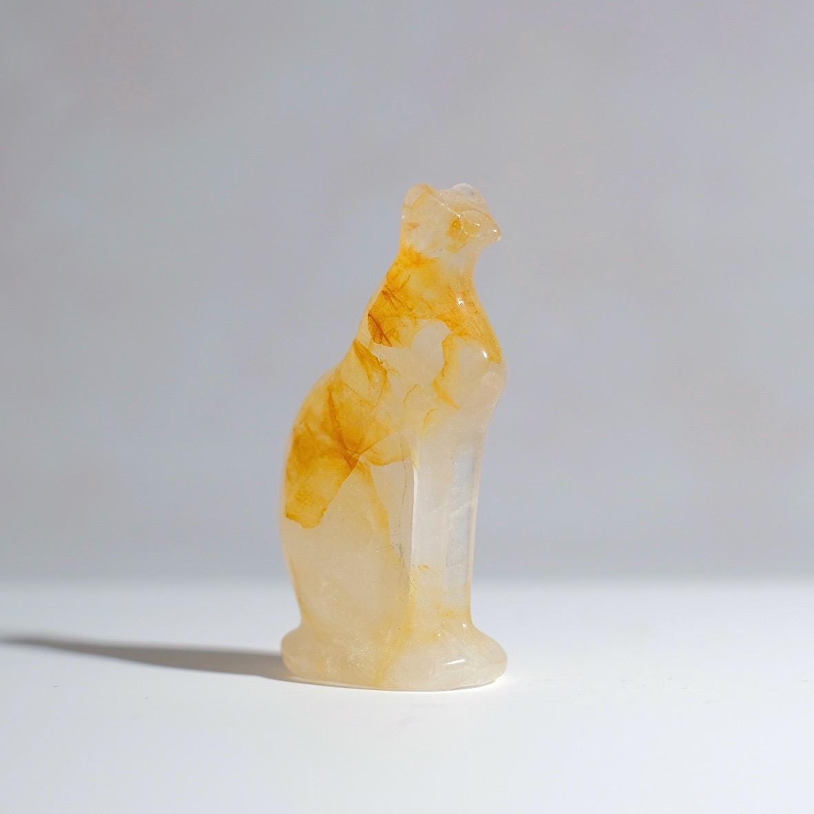 Golden Healer Quartz Cat Carving | Egyptian Crystal Cat Figure