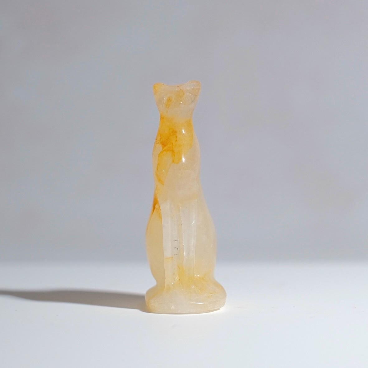 Golden Healer Quartz Cat Carving | Egyptian Crystal Cat Figure