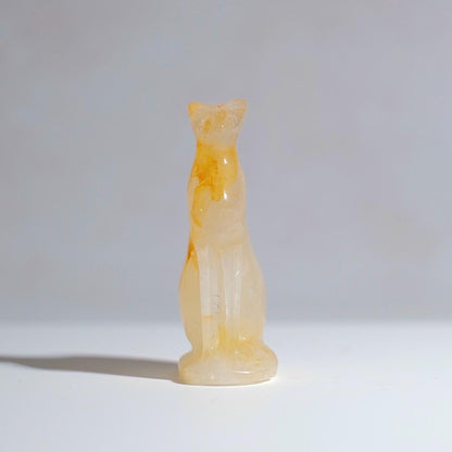 Golden Healer Quartz Cat Carving | Egyptian Crystal Cat Figure