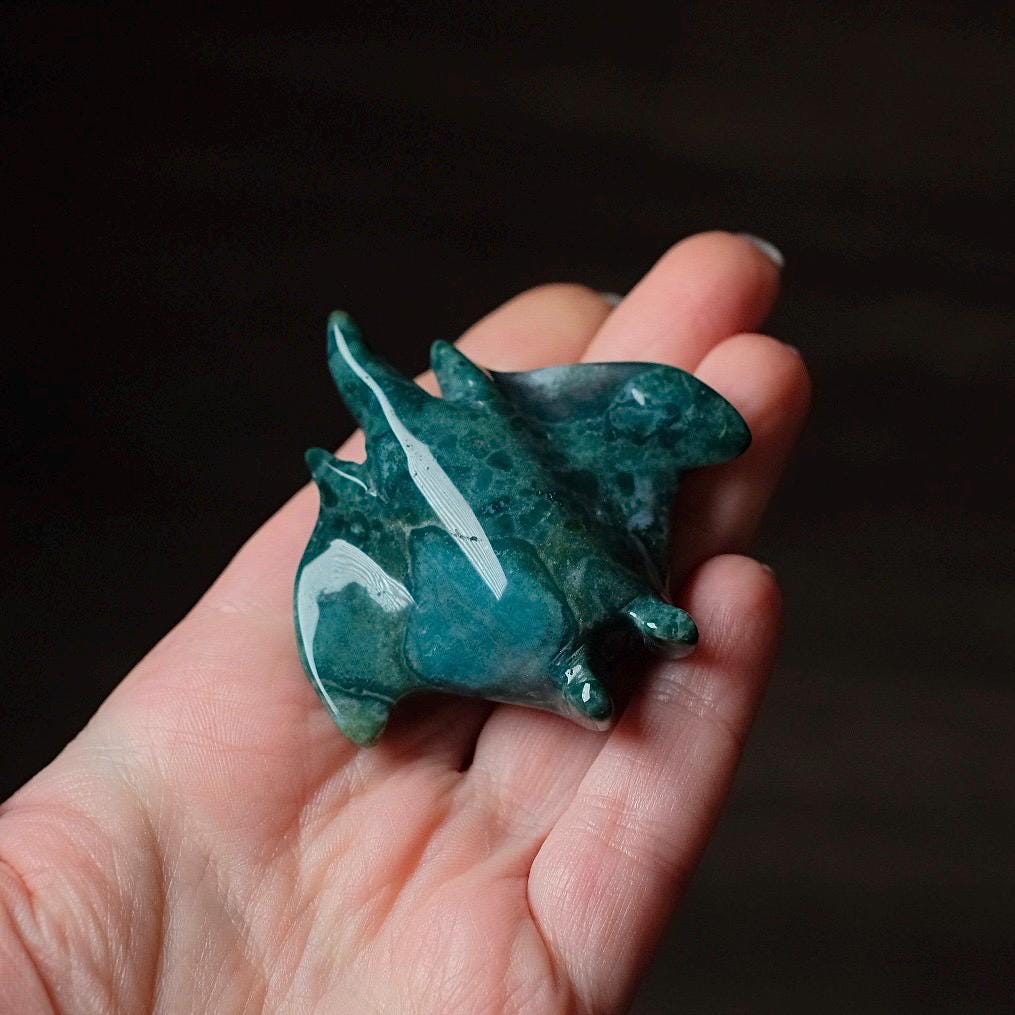 Green Jasper Manta Ray | Sea Jasper Crystal Carving