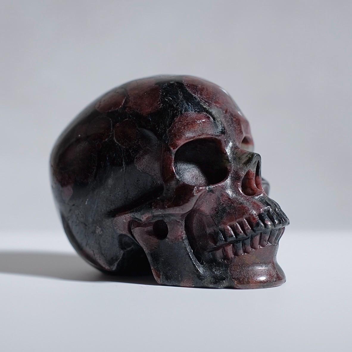 Arfvedsonite & Garnet Crystal Skull | Garnet Skull