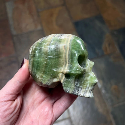 Kiwi Calcite Crystal Skull | Green Calcite Skull