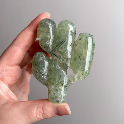 Prehnite Cactus Carving | Epidote in Prehnite Crystal Plant