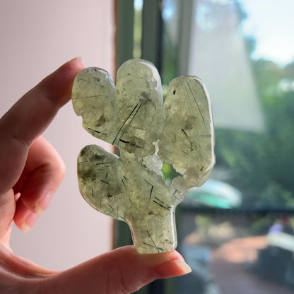 Prehnite Cactus Carving | Epidote in Prehnite Crystal Plant