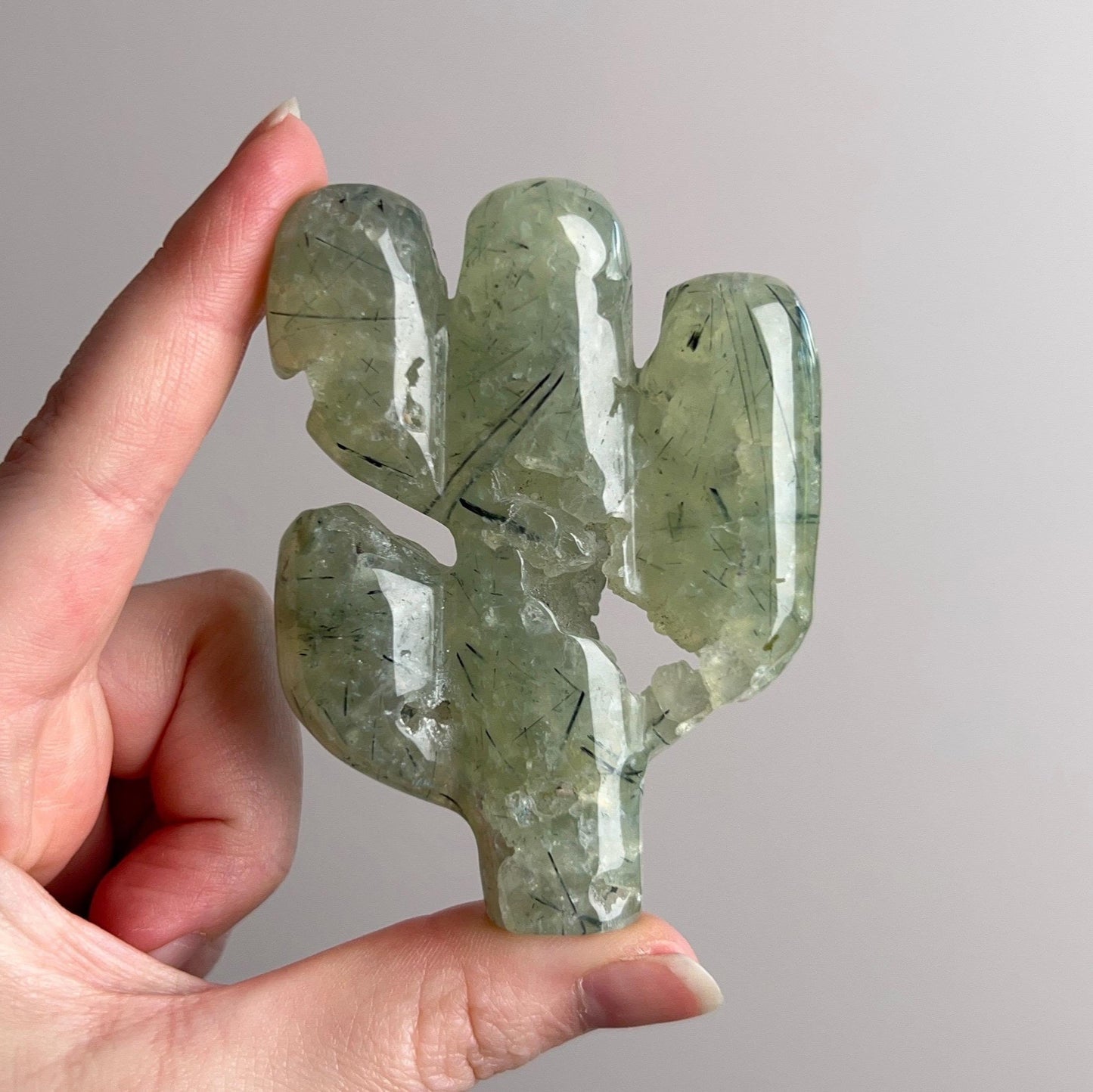 Prehnite Cactus Carving | Epidote in Prehnite Crystal Plant