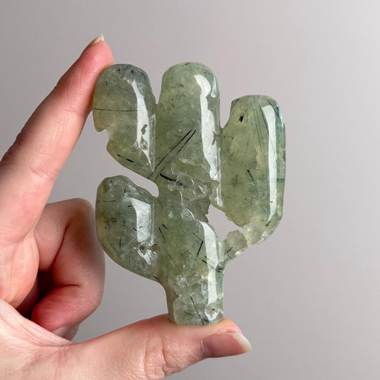 Prehnite Cactus Carving | Epidote in Prehnite Crystal Plant