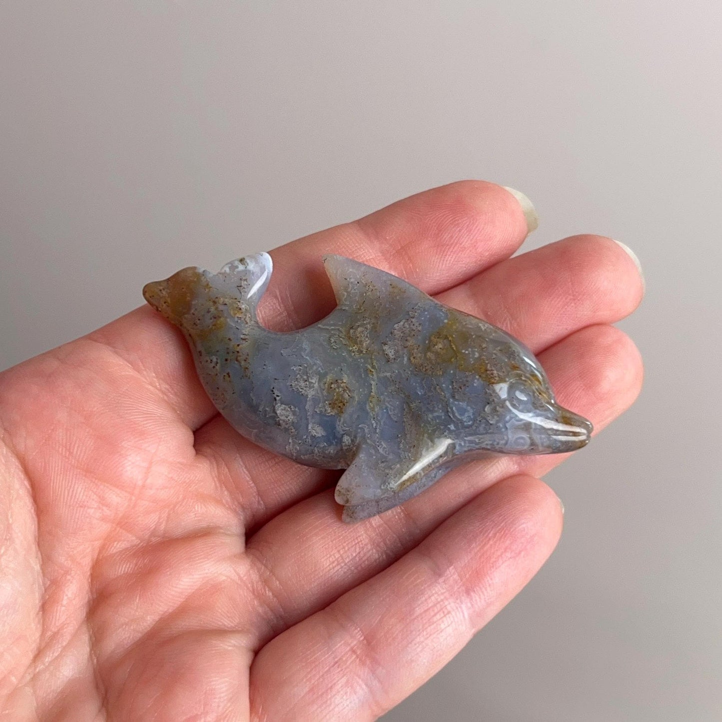 Moss Agate Dolphin Carving | Agate Dolphin | Crystal Dolphin