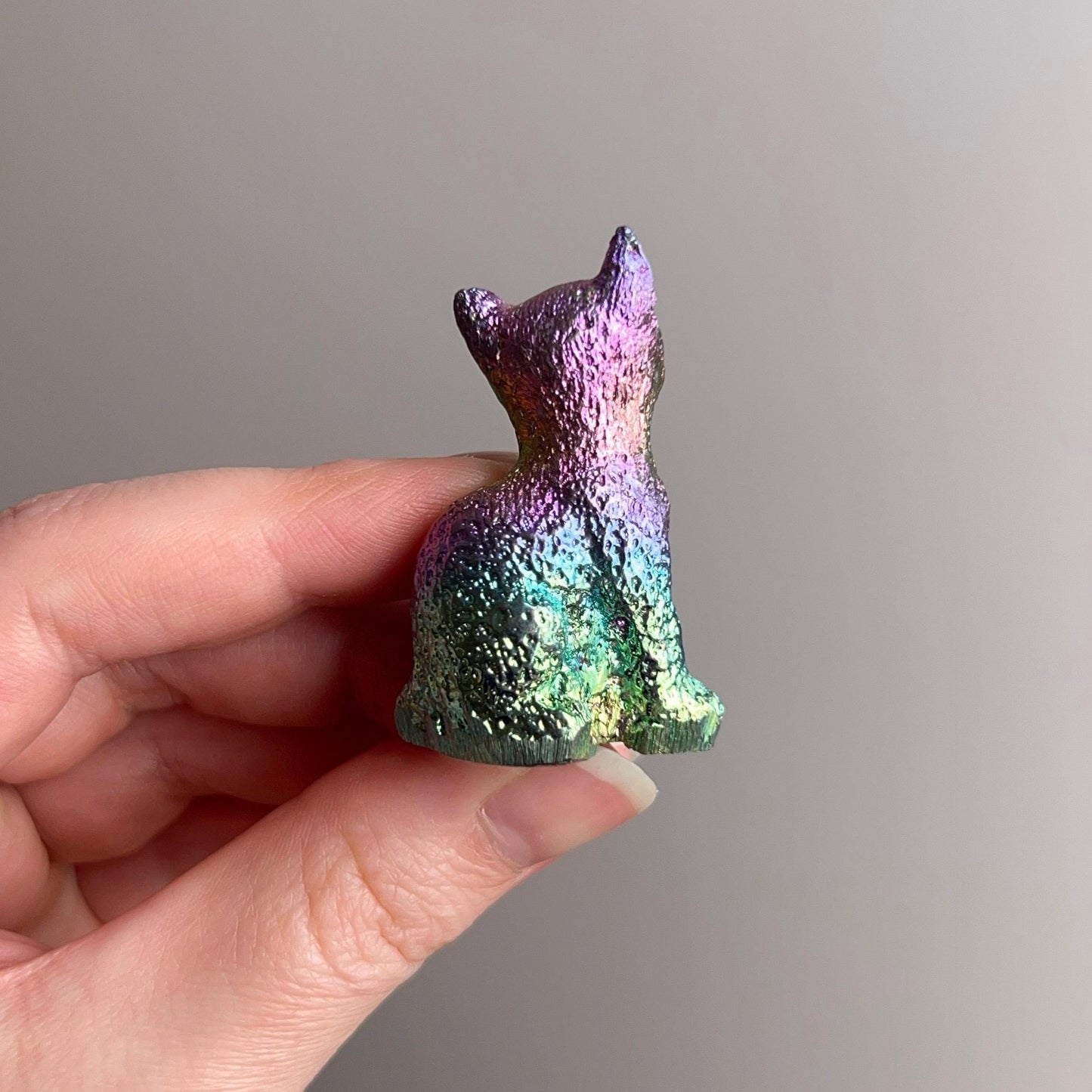 Bismuth Cat Carving | Crystal Cat Figure