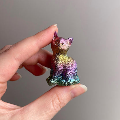 Bismuth Cat Carving | Crystal Cat Figure