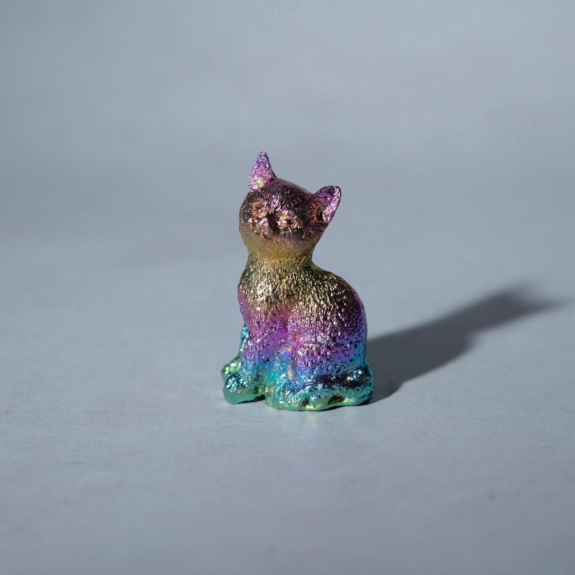 Bismuth Cat Carving | Crystal Cat Figure