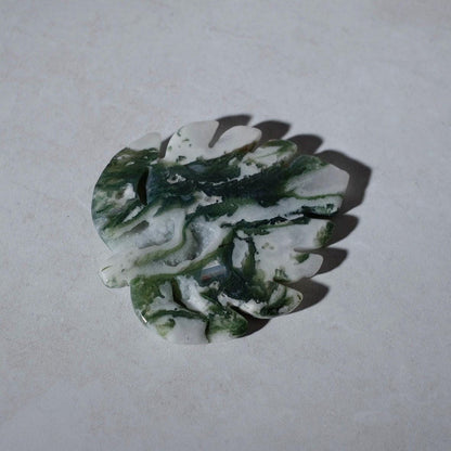 Moss Agate Monstera Leaf | Crystal Leaf Carving