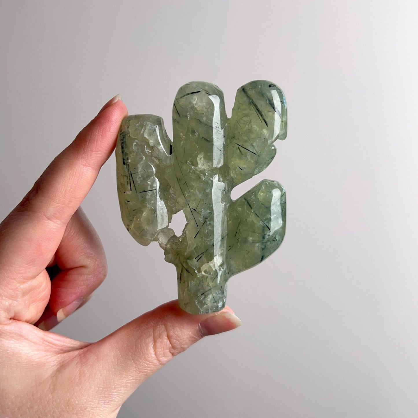 Prehnite Cactus Carving | Epidote in Prehnite Crystal Plant