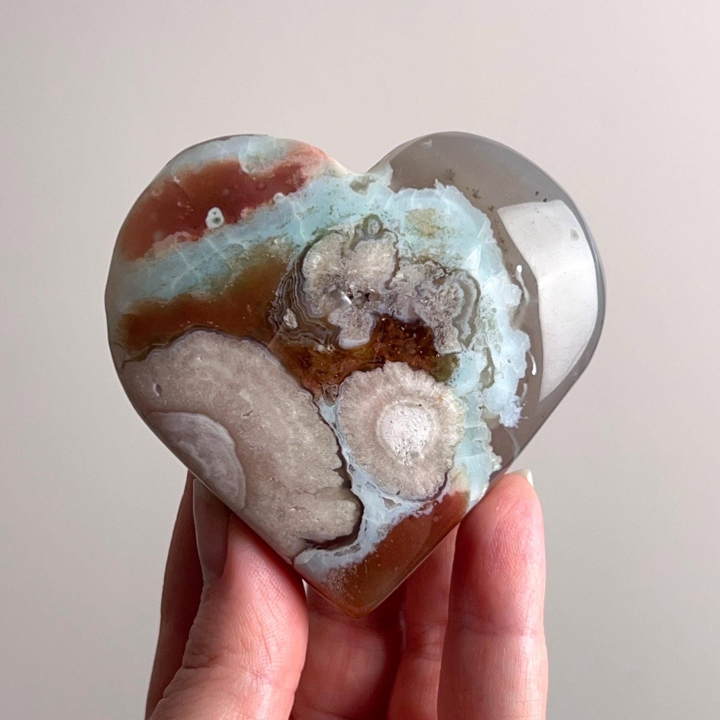 Rare Blue Flower Agate Heart | Green Flower Agate Crystal Heart