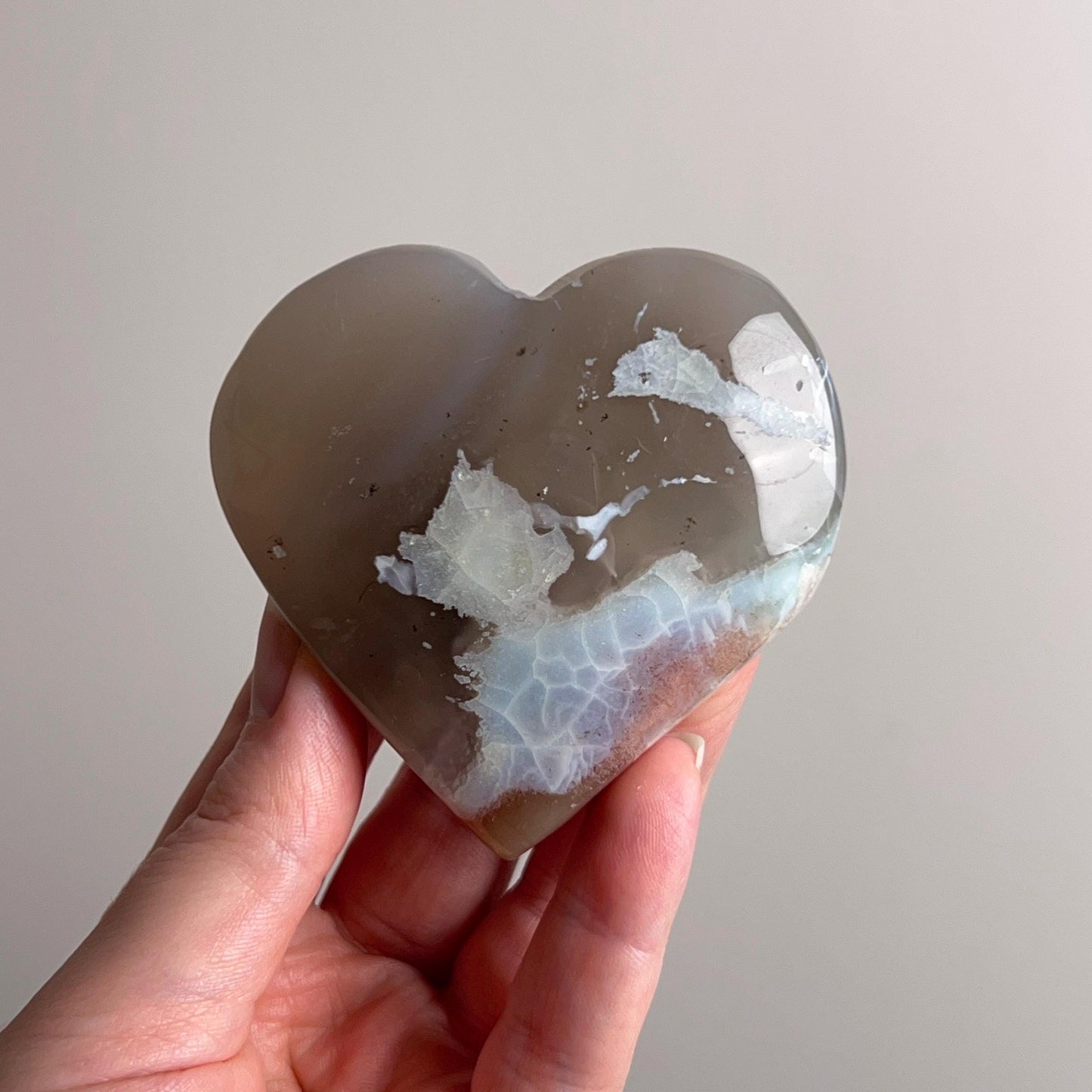 Rare Blue Flower Agate Heart | Green Flower Agate Crystal Heart