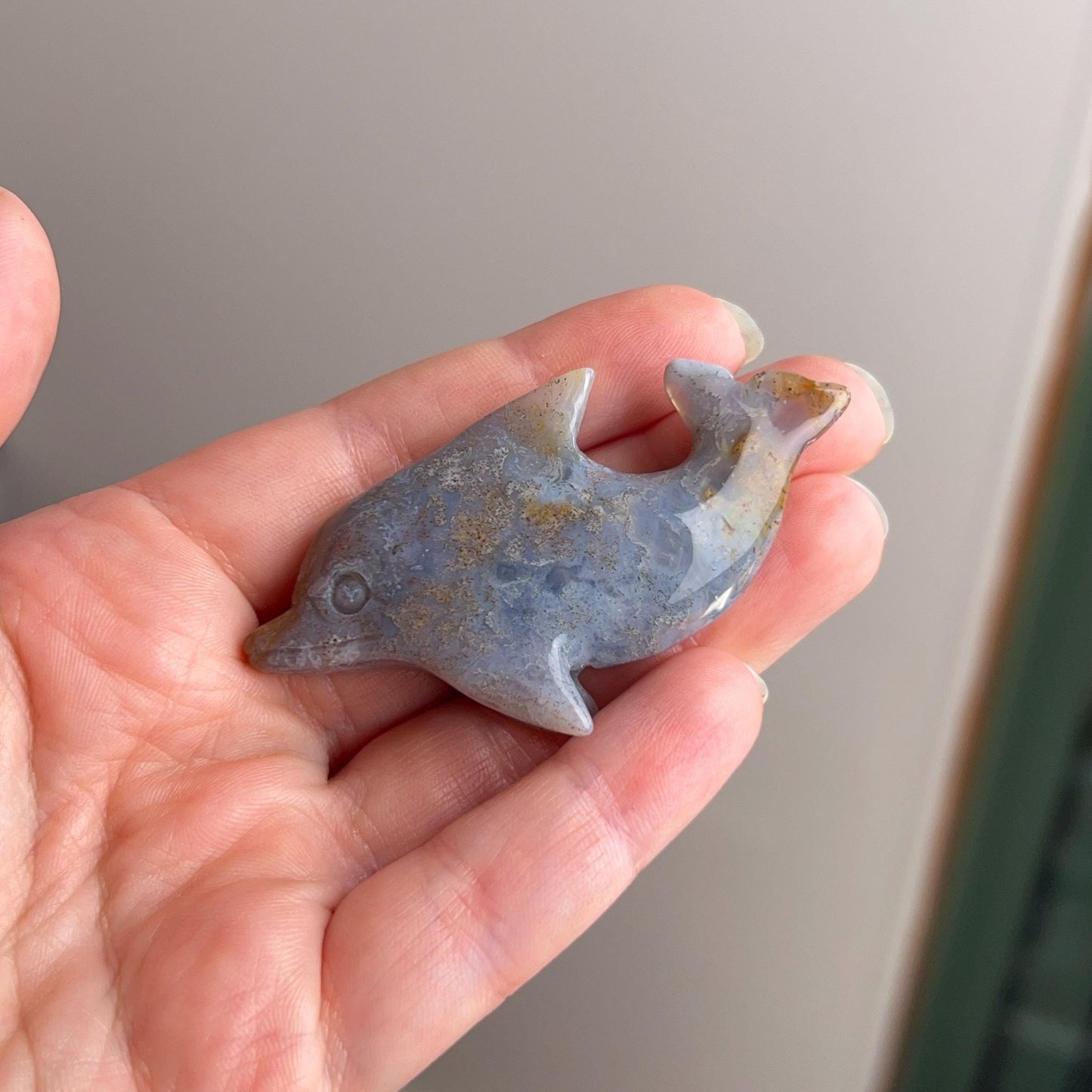 Moss Agate Dolphin Carving | Agate Dolphin | Crystal Dolphin