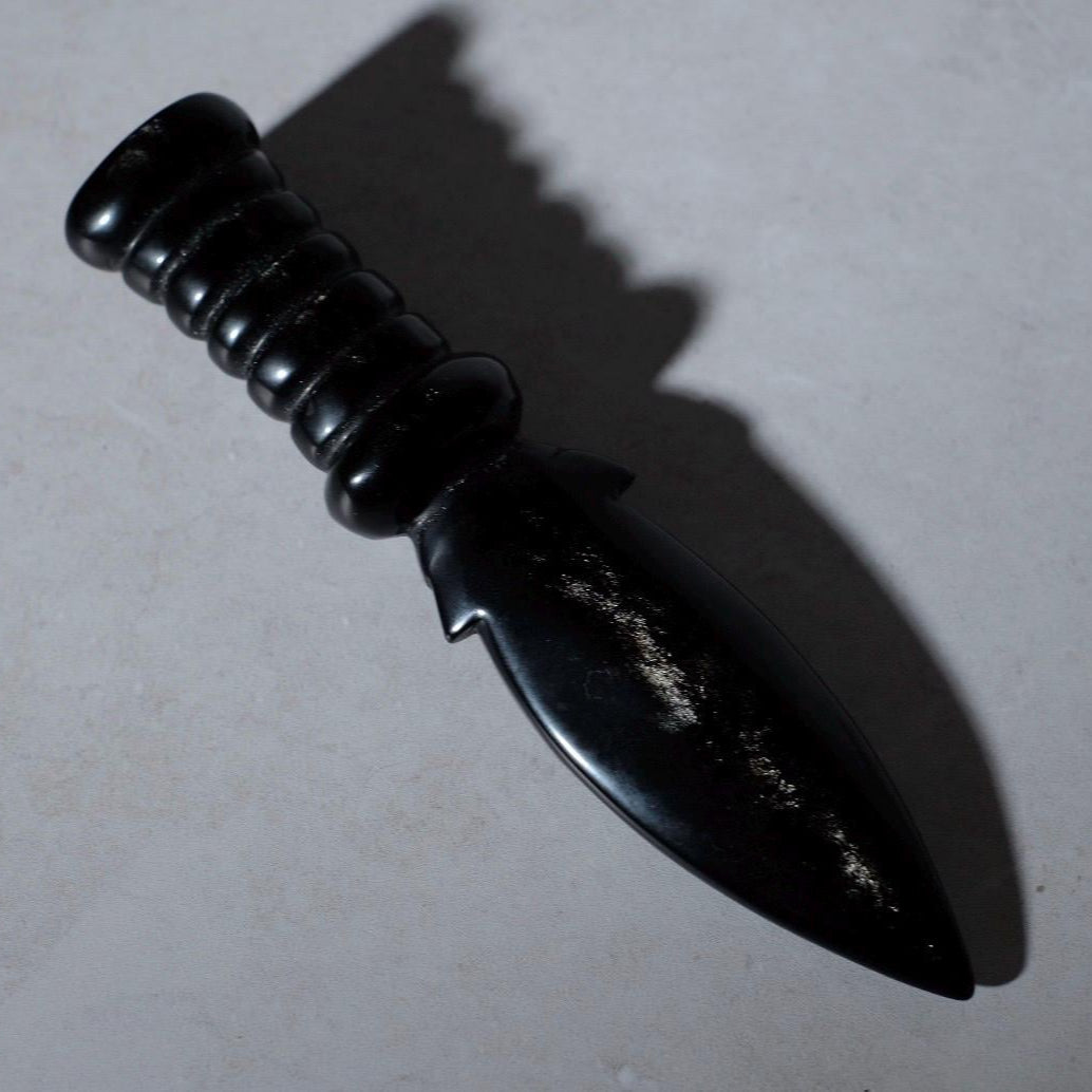 Silver Sheen Obsidian Athame | Crystal Dagger | Witches Knife