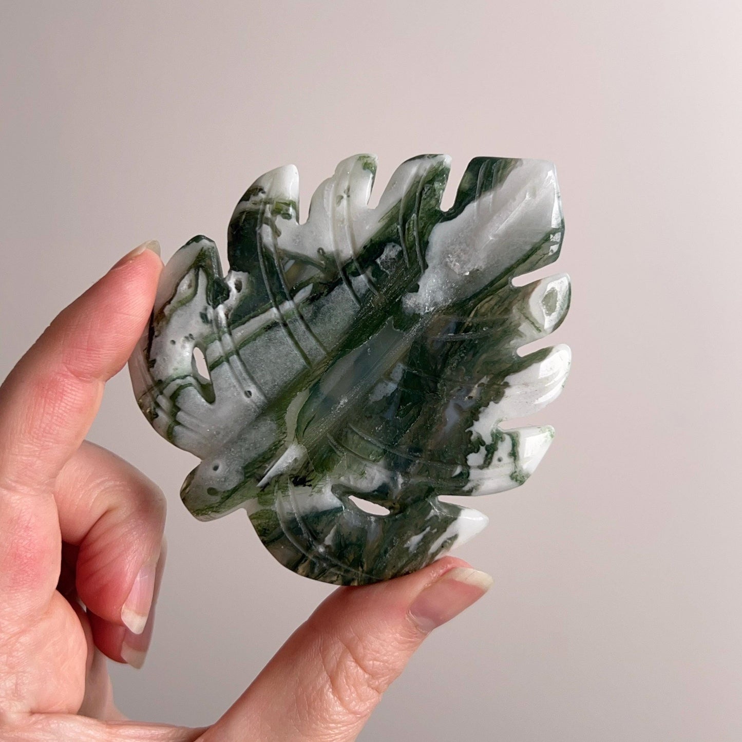 Moss Agate Monstera Leaf | Crystal Leaf Carving