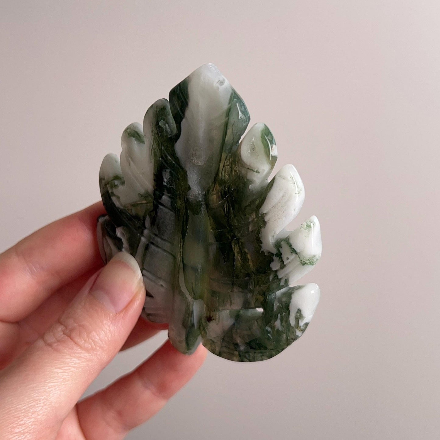 Moss Agate Monstera Leaf | Crystal Leaf Carving