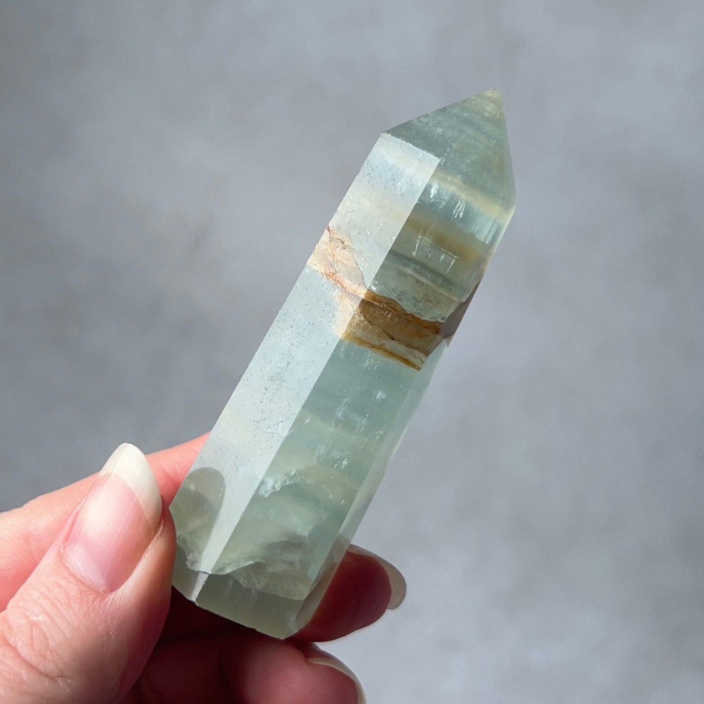 Lemurian Aquatine Calcite Point | Blue Onyx Crystal Tower