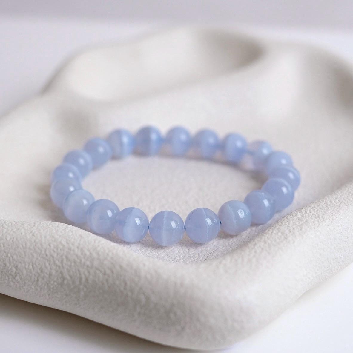 Blue Chalcedony Bracelet | Blue Lace Agate Crystal Stretch Bracelet