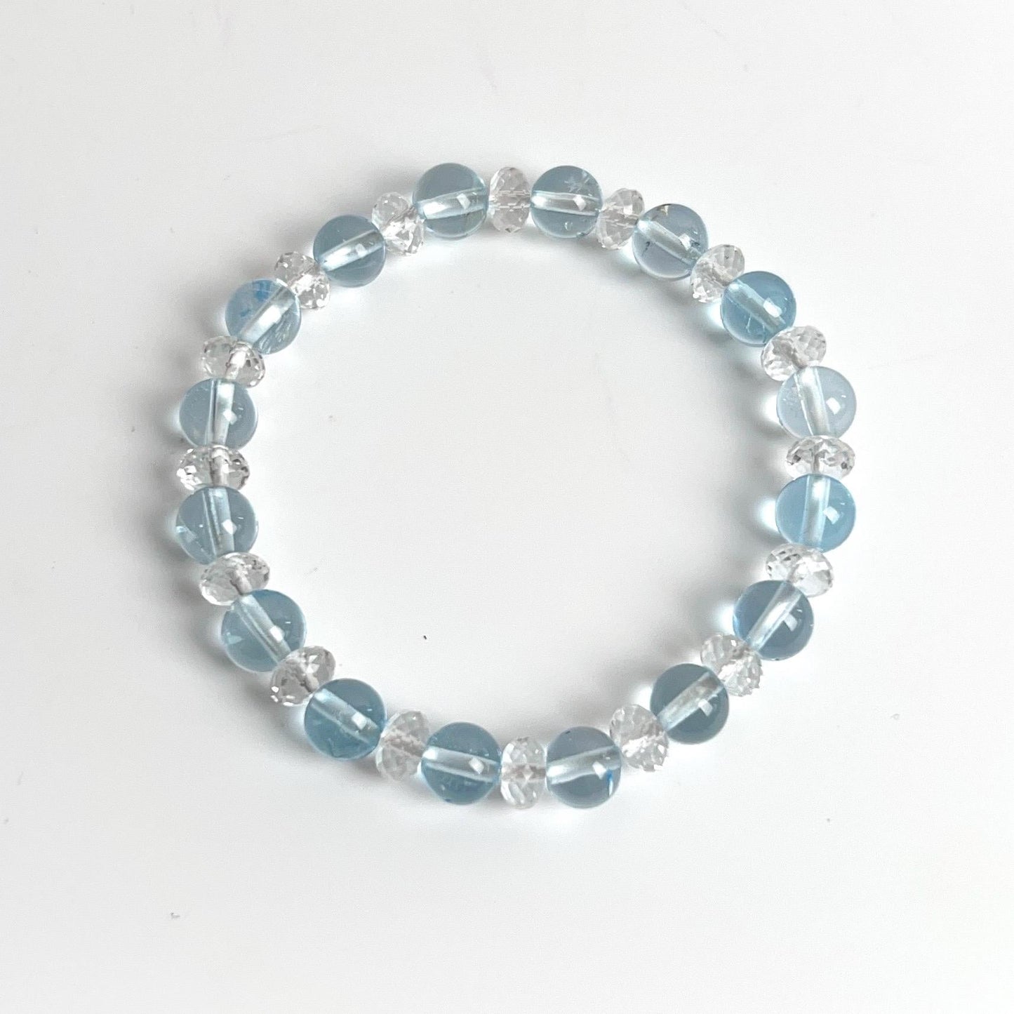 Blue Topaz & Quartz Bracelet | Rare Crystal Stretch Bracelet