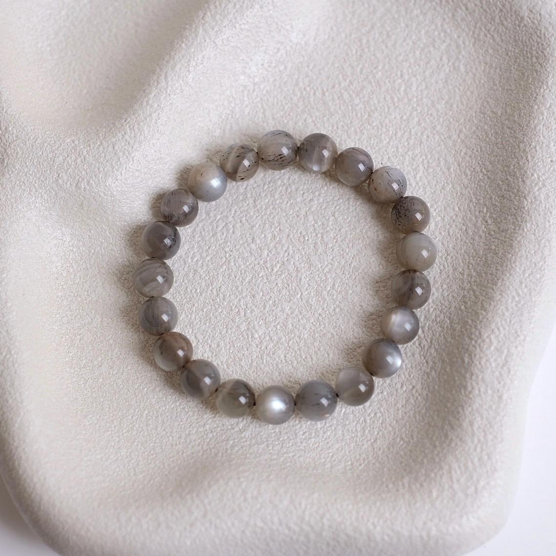 Gray Skeletal Moonstone Bracelet | Moonstone Crystal Stretch Bracelet