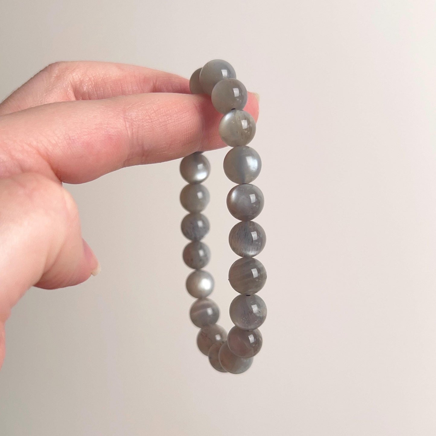 Gray Skeletal Moonstone Bracelet | Moonstone Crystal Stretch Bracelet