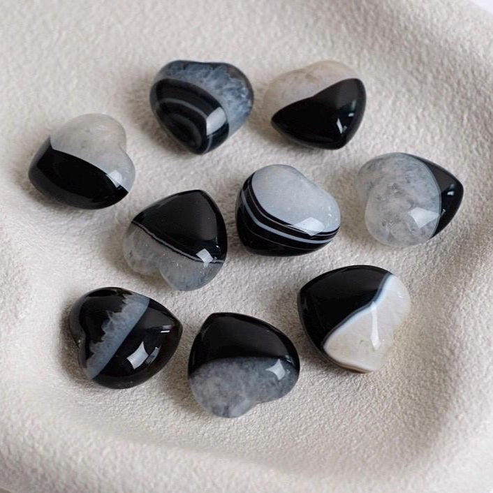 Black Agate & Quartz Hearts | Agate + Quartz Crystal Heart