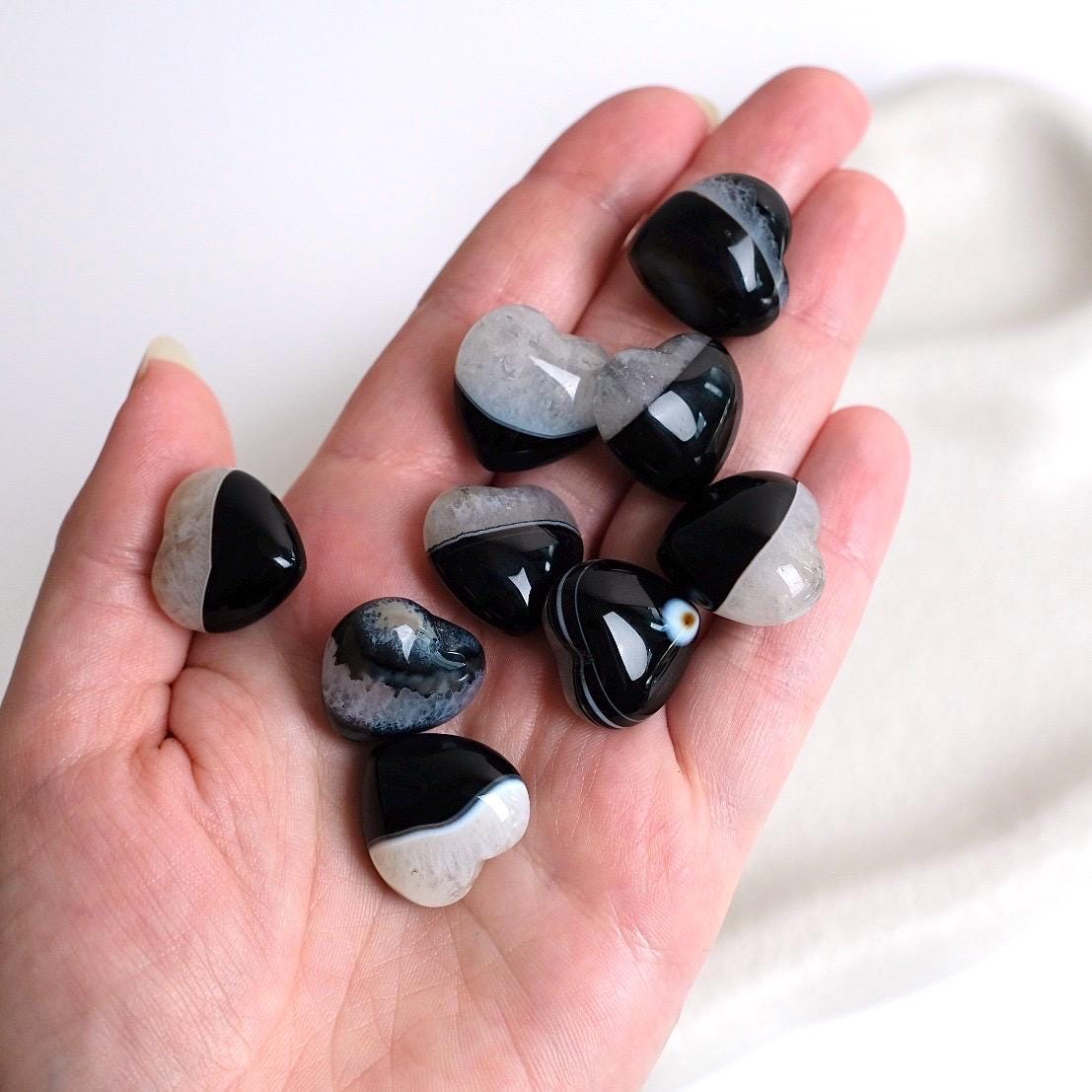 Black Agate & Quartz Hearts | Agate + Quartz Crystal Heart