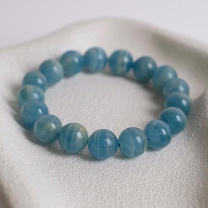 Lemurian Aquatine Calcite Bracelet | Blue Onyx Crystal Stretch Bracelet