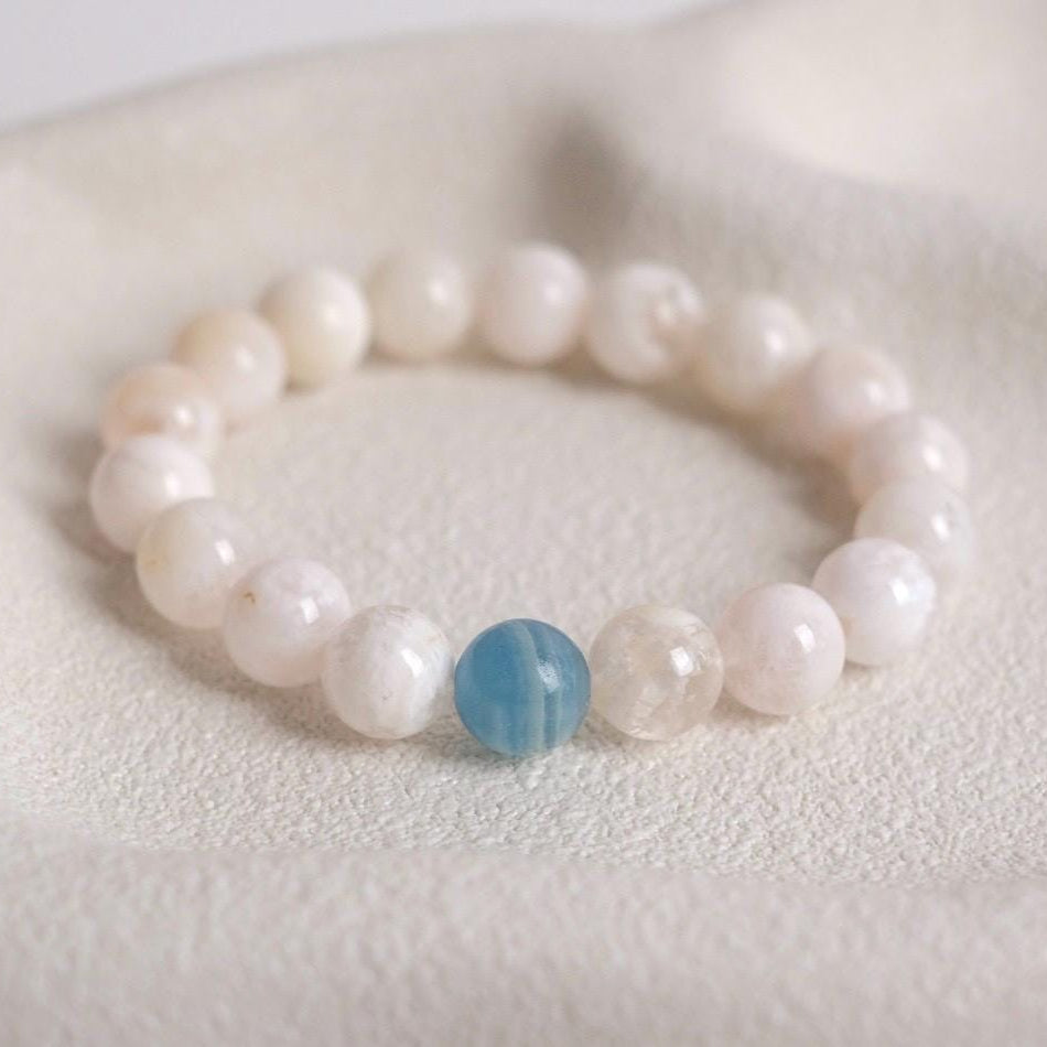 Sericite Quartz + Blue Onyx Bracelet | Garden Quartz Crystal Stretch Bracelet