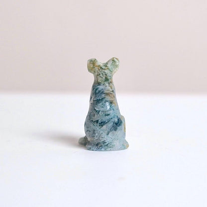 Moss Agate Cat Carving | Crystal Sphynx Cat Figure