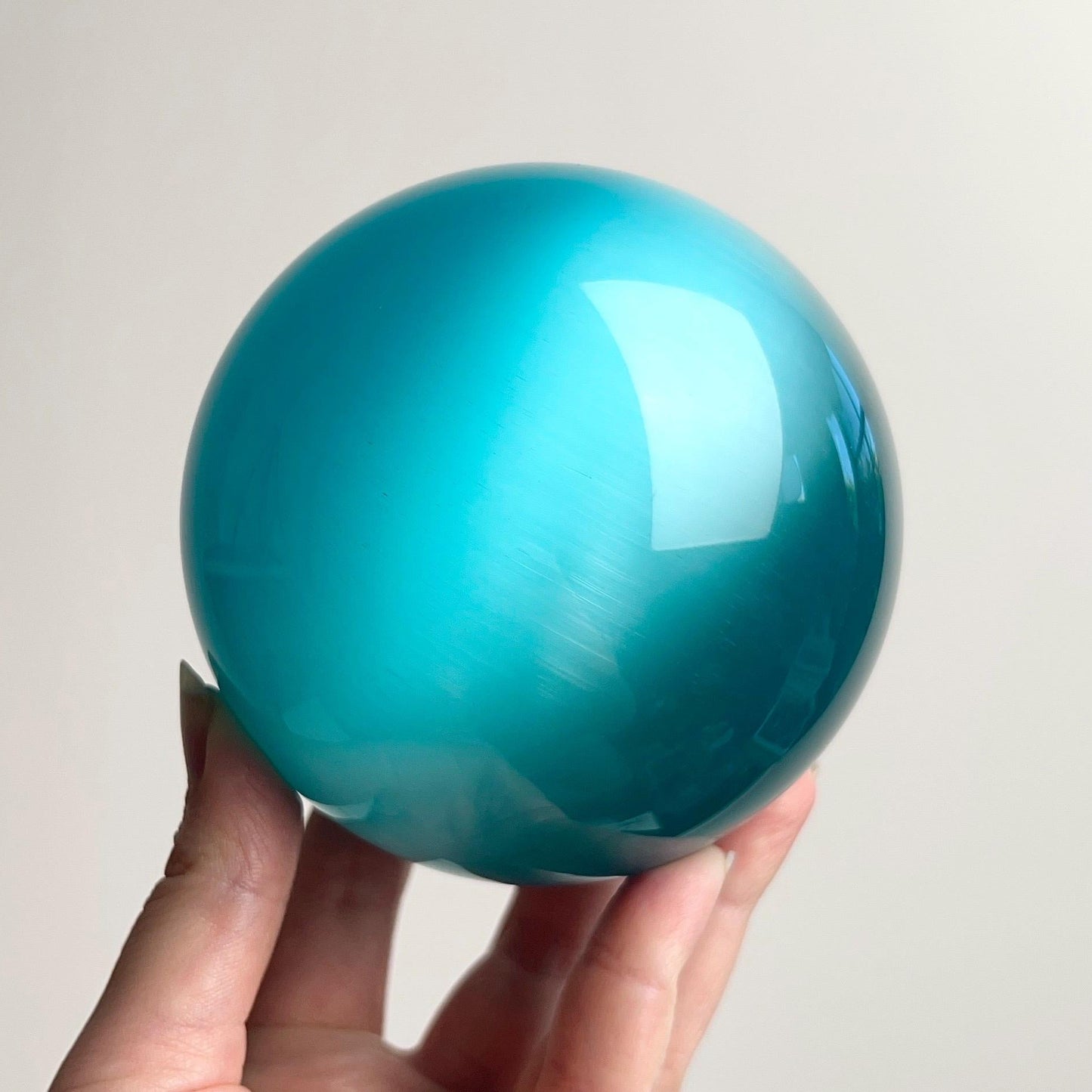 XL Cats Eye Sphere | Aqua Cats Eye Glass Crystal Sphere