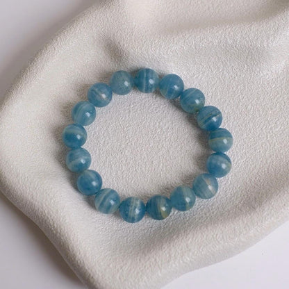 Lemurian Aquatine Calcite Bracelet | Blue Onyx Crystal Stretch Bracelet