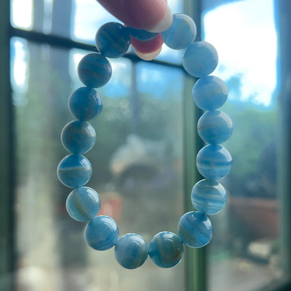 Lemurian Aquatine Calcite Bracelet | Blue Onyx Crystal Stretch Bracelet