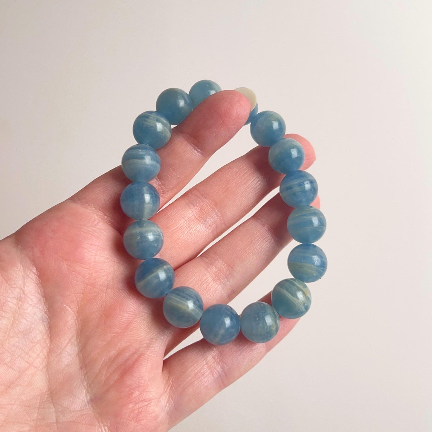 Lemurian Aquatine Calcite Bracelet | Blue Onyx Crystal Stretch Bracelet